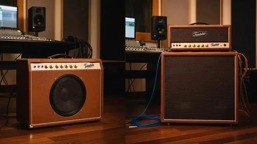 Vintage Gitarrenverstärker und Boxen in einem Tonstudio